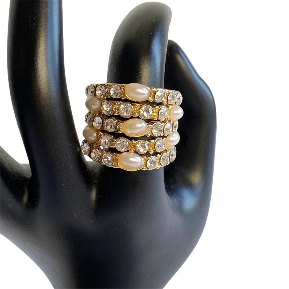 JUMBO Gold sz Various Pearl Rhinestone layered Ring - Picture 2 of 6